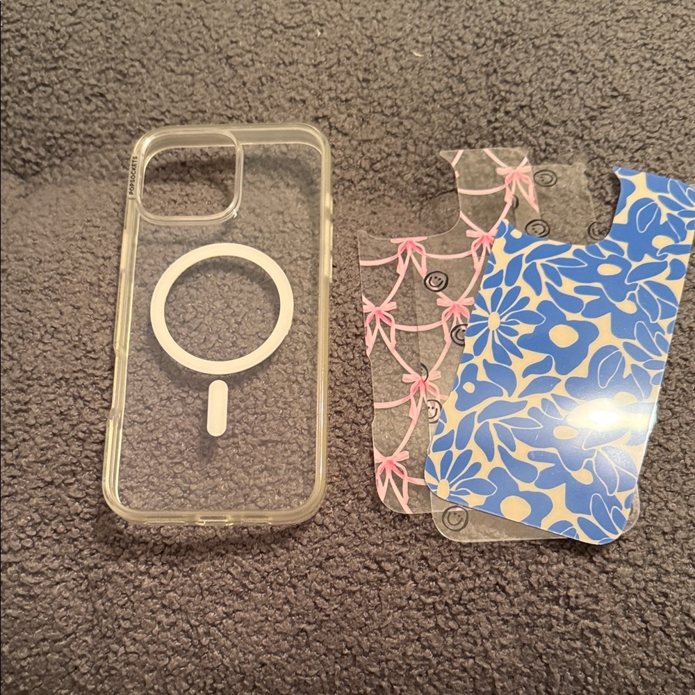 PopSocket Clear Case with Blue and Pink Floral Skins